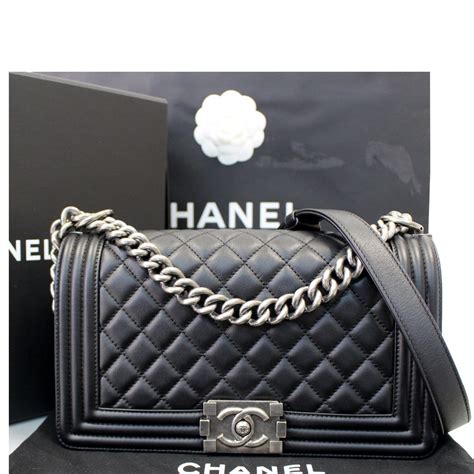 chanel boy so black lambskin|Chanel black handbags.